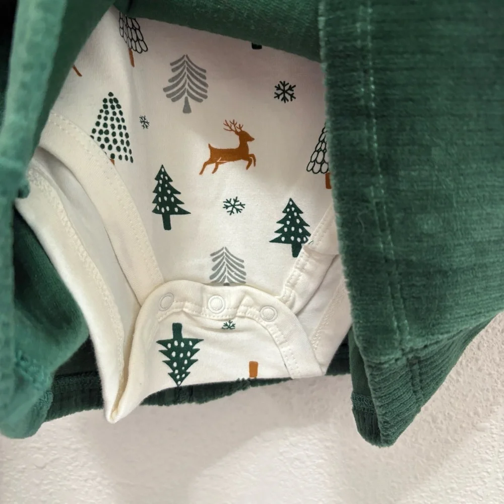 Focus Kids Girls Christmas Holiday Apron Dress & Onesie Ensemble NWT 9 Months